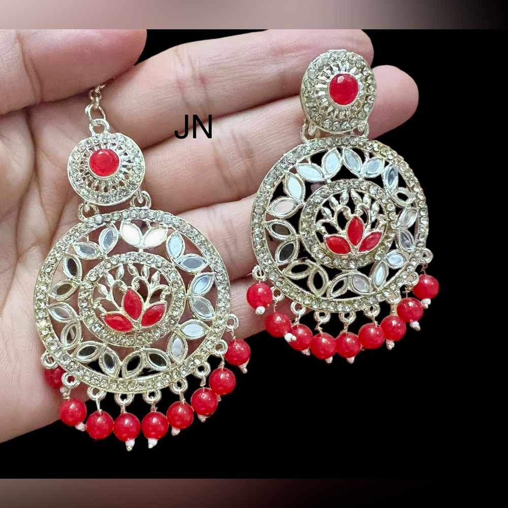 Mirror earrings with tikka